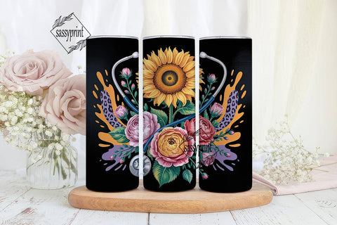 Floral Stethoscope 20oz Tumbler Wrap Sublimation sassyprint 