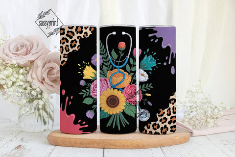 Floral Stethoscope 20oz Tumbler Wrap Sublimation sassyprint 