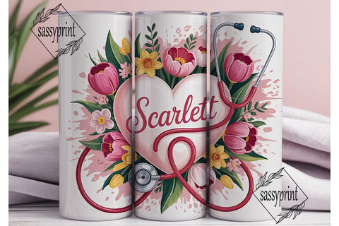 Floral Stethoscope 20oz Tumbler Wrap Sublimation sassyprint 