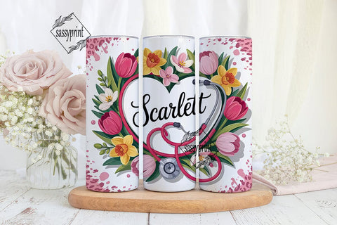 Floral Stethoscope 20oz Tumbler Wrap Sublimation sassyprint 