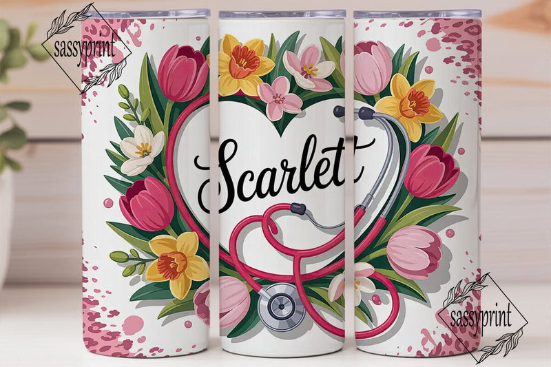 Floral Stethoscope 20oz Tumbler Wrap Sublimation sassyprint 