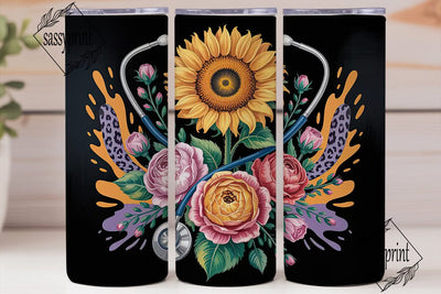 Floral Stethoscope 20oz Tumbler Wrap Sublimation sassyprint 