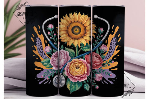 Floral Stethoscope 20oz Tumbler Wrap Sublimation sassyprint 