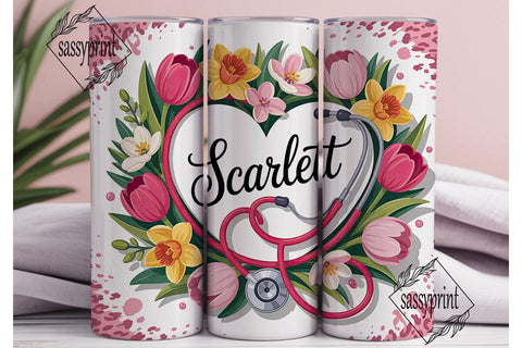 Floral Stethoscope 20oz Tumbler Wrap Sublimation sassyprint 