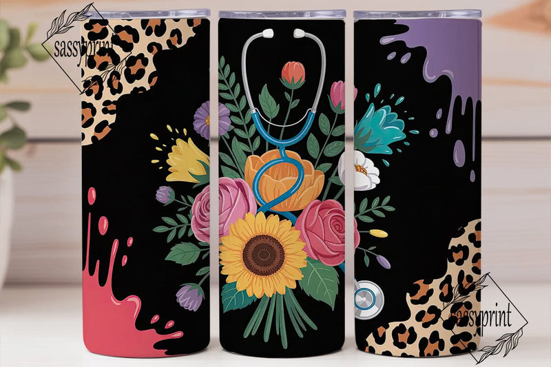 Floral Stethoscope 20oz Tumbler Wrap Sublimation sassyprint 