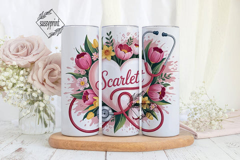 Floral Stethoscope 20oz Tumbler Wrap Sublimation sassyprint 