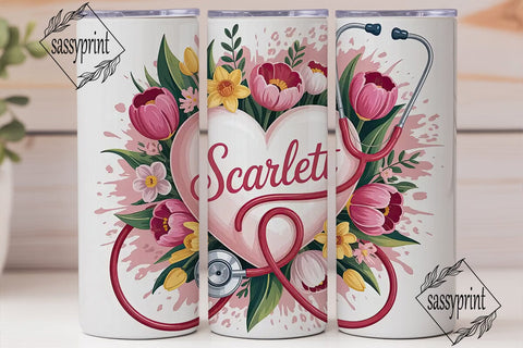 Floral Stethoscope 20oz Tumbler Wrap Sublimation sassyprint 