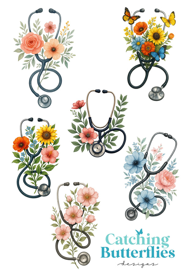 Floral Stethoscope illustration bundle – Medical Print for Nurses & Doctors – Feminine Healthcare Decor, Nurse Graduation Gift SVG The STEM Teacher 