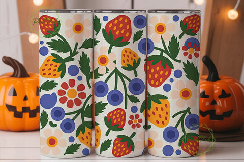 Floral Strawberry Daisy Tumbler Wrap Sublimation PixelChick 