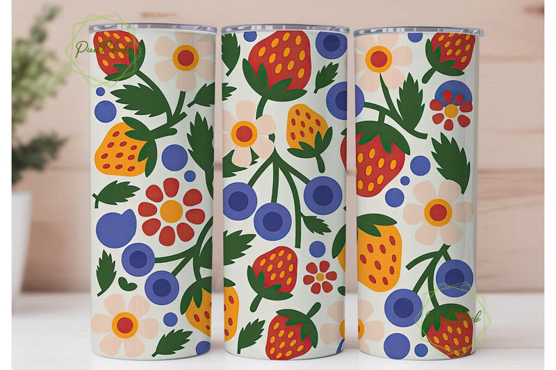 Floral Strawberry Daisy Tumbler Wrap Sublimation PixelChick 