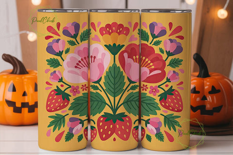 Floral Strawberry Tumbler Wrap Sublimation PixelChick 