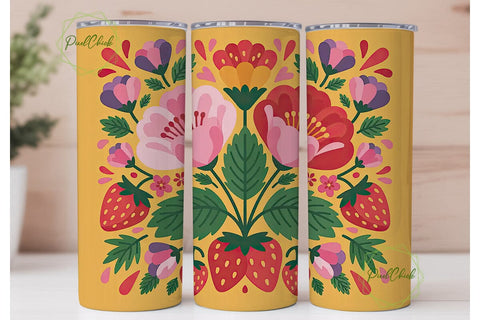 Floral Strawberry Tumbler Wrap Sublimation PixelChick 