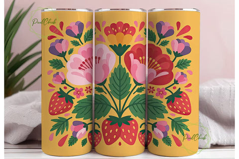 Floral Strawberry Tumbler Wrap Sublimation PixelChick 