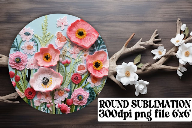 Floral Sublimation Extravaganza - Embroidered Flowers, Circle, Keychain, Car Coaster Sublimation afrosvg 