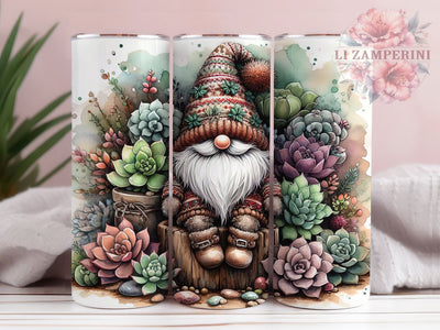 Floral Succulent Gnome Tumbler, Cute Gnome Tumbler, Succulent Plant Wrap, Garden Gnome Wrap, Floral Succulent Wrap, Sublimation Design, Trendy Gift Idea Sublimation Li Zamperini 