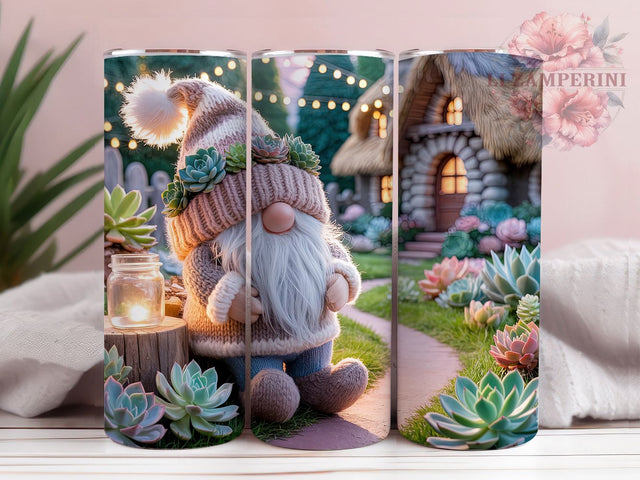 Floral Succulent Gnome Tumbler, Cute Gnome Tumbler, Succulent Plant Wrap, Garden Gnome Wrap, Floral Succulent Wrap, Sublimation Design, Trendy Gift Idea Sublimation Li Zamperini 