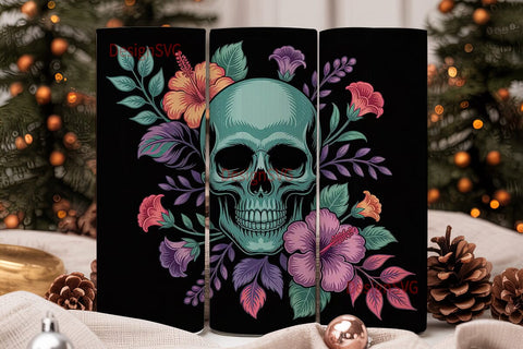 Floral Sugar Skull 20oz Tumbler Wrap Sublimation DesignSVG 