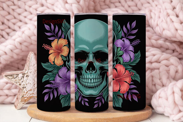 Floral Sugar Skull 20oz Tumbler Wrap Sublimation DesignSVG 