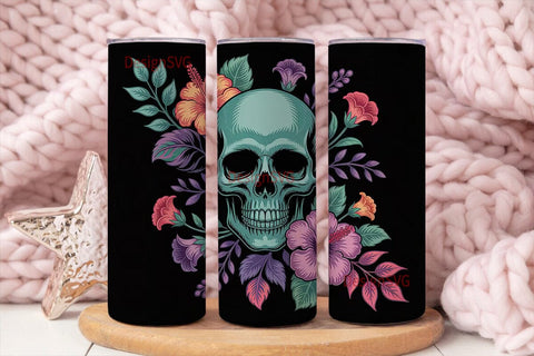 Floral Sugar Skull 20oz Tumbler Wrap Sublimation DesignSVG 