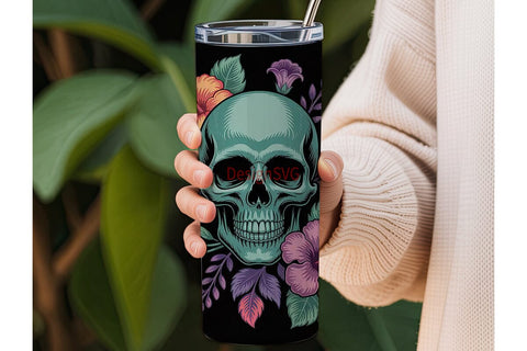 Floral Sugar Skull 20oz Tumbler Wrap Sublimation DesignSVG 