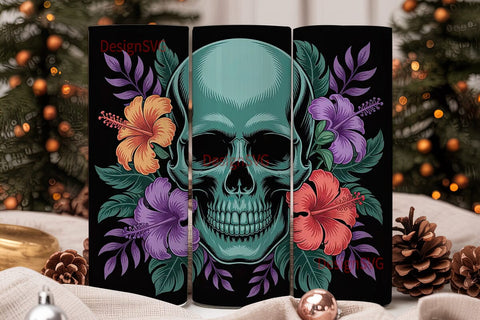Floral Sugar Skull 20oz Tumbler Wrap Sublimation DesignSVG 