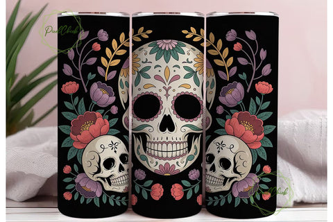 Floral Sugar Skull 20oz Tumbler Wrap Sublimation PixelChick 