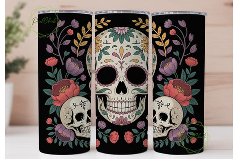 Floral Sugar Skull 20oz Tumbler Wrap Sublimation PixelChick 