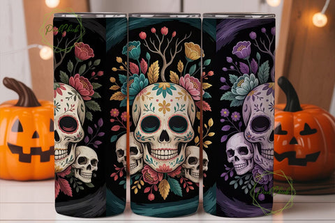 Floral Sugar Skull 20oz Tumbler Wrap Sublimation PixelChick 