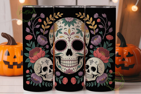 Floral Sugar Skull 20oz Tumbler Wrap Sublimation PixelChick 