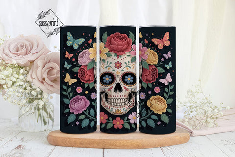 Floral Sugar Skull 20oz Tumbler Wrap Sublimation sassyprint 