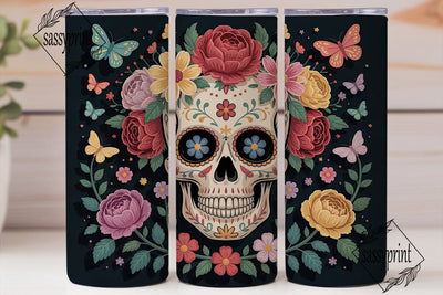 Floral Sugar Skull 20oz Tumbler Wrap Sublimation sassyprint 