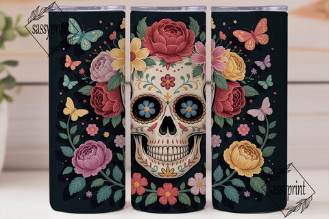 Floral Sugar Skull 20oz Tumbler Wrap Sublimation sassyprint 