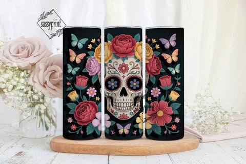 Floral Sugar Skull 20oz Tumbler Wrap Sublimation sassyprint 