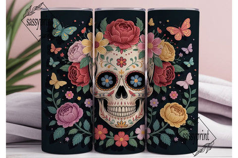 Floral Sugar Skull 20oz Tumbler Wrap Sublimation sassyprint 