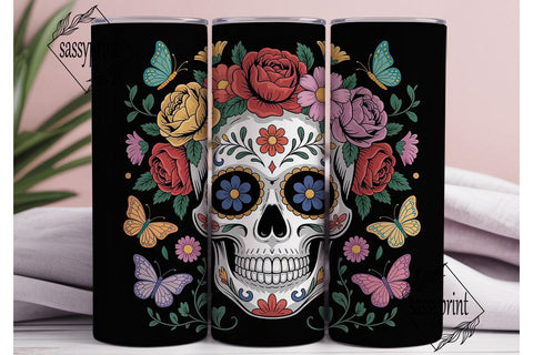 Floral Sugar Skull 20oz Tumbler Wrap Sublimation sassyprint 
