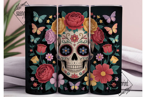 Floral Sugar Skull 20oz Tumbler Wrap Sublimation sassyprint 