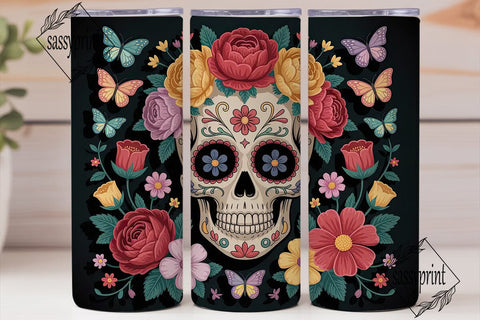 Floral Sugar Skull 20oz Tumbler Wrap Sublimation sassyprint 