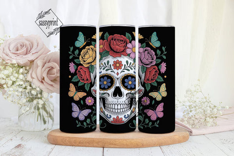 Floral Sugar Skull 20oz Tumbler Wrap Sublimation sassyprint 
