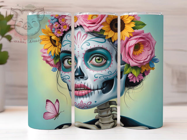 Floral Sugar Skull Day Of The Dead Tumbler, Floral Calavera Wrap, 20Oz Sublimation Design, Day Of The Dead Cup, Colorful Skull Drinkware, Mexican Skull Gift, Dia De Los Muertos Tumbler Sublimation Lara' s Designs 