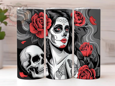 Floral Sugar Skull Day of the Dead Tumbler, Floral Skull Wrap, Day Of The Dead Cup, 20oz Sublimation Design, Colorful Skull Tumbler, Boho Skull Gift, Mexican Skull Tumbler Sublimation Lara' s Designs 