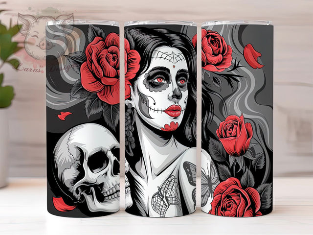 Floral Sugar Skull Day of the Dead Tumbler, Floral Skull Wrap, Day Of The Dead Cup, 20oz Sublimation Design, Colorful Skull Tumbler, Boho Skull Gift, Mexican Skull Tumbler Sublimation Lara' s Designs 