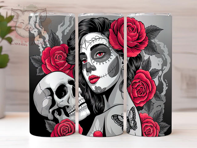 Floral Sugar Skull Day of the Dead Tumbler, Floral Skull Wrap, Day Of The Dead Cup, 20oz Sublimation Design, Colorful Skull Tumbler, Boho Skull Gift, Mexican Skull Tumbler Sublimation Lara' s Designs 