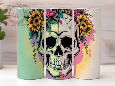 Floral Sugar Skull Day of the Dead Tumbler, Sugarskull Wrap Design, Day Of The Dead Cup, 20oz Sublimation Tumbler, Colorful Skull Wrap, Mexican Sugar Skull, Boho Skull Tumbler Sublimation Lara' s Designs 