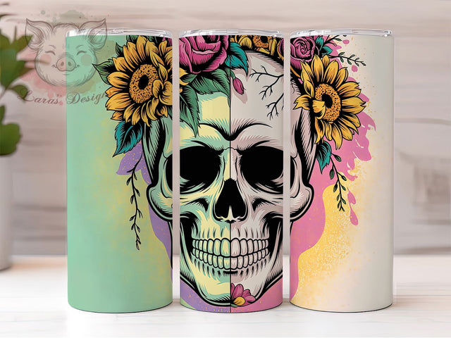 Floral Sugar Skull Day of the Dead Tumbler, Sugarskull Wrap Design, Day Of The Dead Cup, 20oz Sublimation Tumbler, Colorful Skull Wrap, Mexican Sugar Skull, Boho Skull Tumbler Sublimation Lara' s Designs 