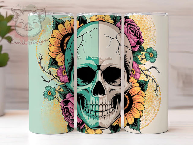 Floral Sugar Skull Day of the Dead Tumbler, Sugarskull Wrap Design, Day Of The Dead Cup, 20oz Sublimation Tumbler, Colorful Skull Wrap, Mexican Sugar Skull, Boho Skull Tumbler Sublimation Lara' s Designs 