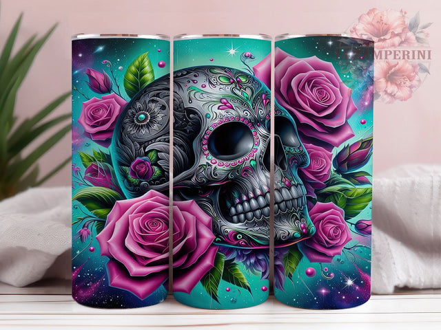 Floral Sugar Skull Día De Los Muertos Tumbler, Día de los Muertos Mug, Floral Skull Art, 20Oz Tumbler Wrap, Sublimation Design, Mexican Holiday Drinkware, Colorful Skull Print Sublimation Li Zamperini 