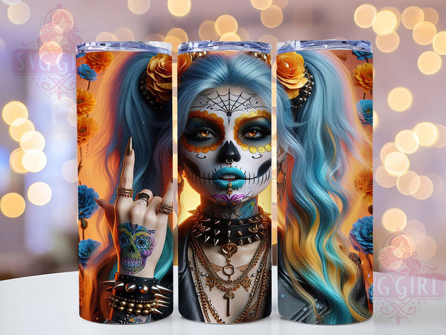 Floral Sugar Skull Girl Day Tumbler, Sugar Skull Girl Wrap, 20oz Sublimation, Day Of The Dead Cup, Flower Skull Design, Gothic Tumbler Wrap, Feminine Skull Tumbler Sublimation SvggirlplusArt 