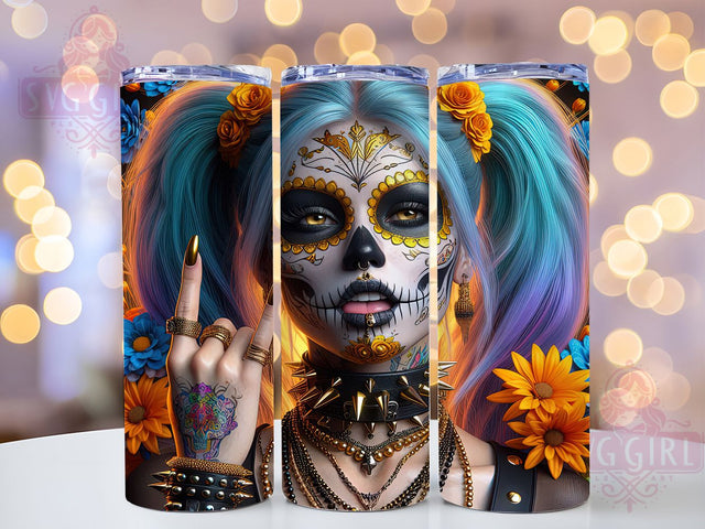 Floral Sugar Skull Girl Day Tumbler, Sugar Skull Girl Wrap, 20oz Sublimation, Day Of The Dead Cup, Flower Skull Design, Gothic Tumbler Wrap, Feminine Skull Tumbler Sublimation SvggirlplusArt 