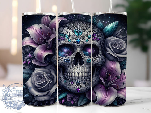 Floral Sugar Skull Halloween Tumbler Wrap, Day Of The Dead Wrap, Halloween 20Oz Design, Colorful Skull Cup Wrap, Floral Halloween Drinkware, Sugar Skull Tumbler, Dia De Los Muertos Mug Design Sublimation ToriDesigns 