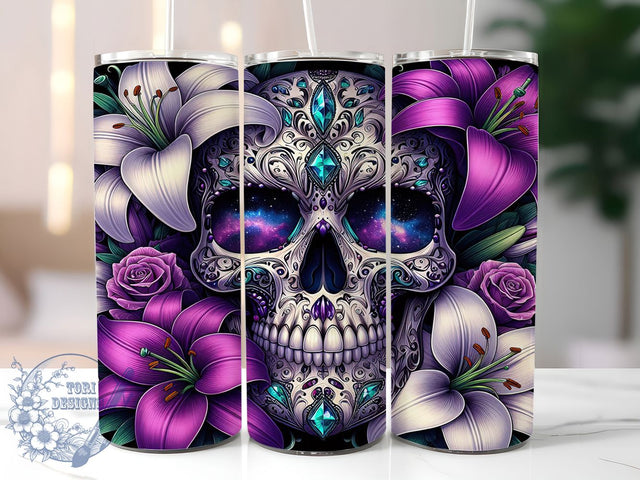 Floral Sugar Skull Halloween Tumbler Wrap, Day Of The Dead Wrap, Halloween 20Oz Design, Colorful Skull Cup Wrap, Floral Halloween Drinkware, Sugar Skull Tumbler, Dia De Los Muertos Mug Design Sublimation ToriDesigns 